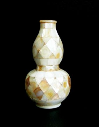 Antique Chinese Engraved Double Gourd Mother Of Pearl Snuff Bottle