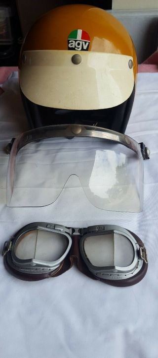 Vintage Agv Motor Cycle Helmet Visa And Goggles