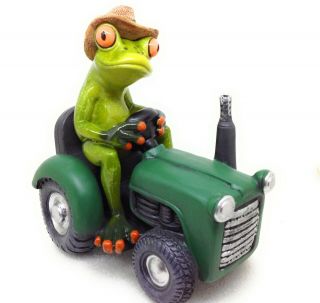 Tree Frog On Tractor Figurine Farmer Hat Orange Eyes Gsc 61261