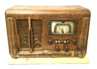 Vintage Antique Wood Silvertone Tube Short Wave Radio With Paperwork