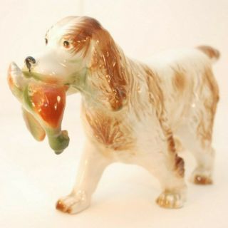 Vtg Springer Spaniel Hunting Dog W Bird Figurine Handpainted Tilso Japan Setter