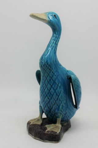 Antique Chinese Export Turquoise Blue Glazed Porcelain Duck Figurine