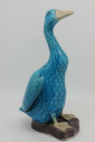 Antique Chinese Export Turquoise Blue Glazed Porcelain Duck Figurine 3