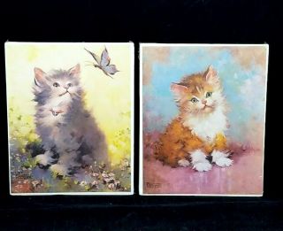 2 Watercolor Cat Prints Florence Kroger Artist 8 X 10 Vintage Ephemera