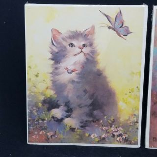 2 Watercolor Cat Prints Florence Kroger Artist 8 x 10 Vintage Ephemera 2