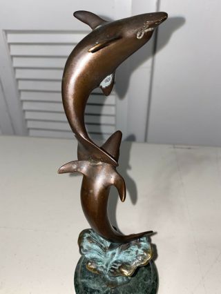Spi San Pacific International Dolphin Duo Brass Sculpture 9” Tabletop