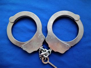 antique vintage PEERLESS police prison jail restraint handcuffs leg irons w KEY 2