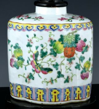 Antique Chinese Qing Dynasty Famille Rose Enamel Tea Caddy Jar Vase Lamp