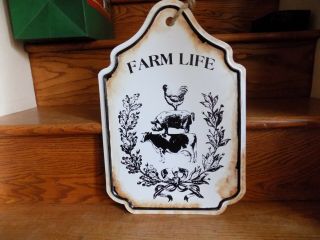 Farm House Chicken Cow Pig Porcelain Sign Vintage Style Retro
