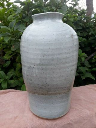 Vintage 15.  5 " Mcm Japanese Studio Art Pottery / Stoneware Vase Drip Glaze Signed