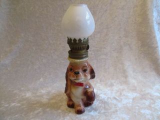 Vintage Japan Ceramic Miniature Puppy Dog Oil/kerosene Lamp