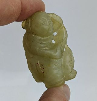 Chinese Jade Figure Of A Boy - Probably A Toggle - Mutton Fat Carved