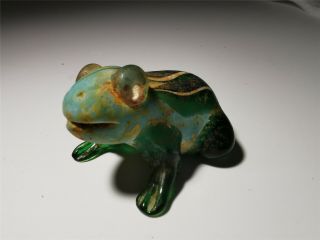 Chinese Translucent Glass Frog Shaped Azure Stone Colored Glaze Statue