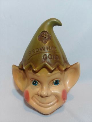 Vintage 1950 - 60s Girl Scouts Brownie Gold Elf Pixie Coin Piggy Bank Collectible