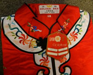 New/old Stock Chinese Silk Golden Bee Red & Colorful Embroidered 2pc Set,  Sz Xl