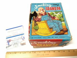 Vintage Smoking Grandpa Battery Operated Tin Litho Toy San Japan B0670