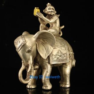 Collectible Decorate Old Tibet Silver Monkey Hold Seal Officer Elephant Statue