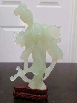Vintage Chinese Jade Pretty Lady Statue With Stand