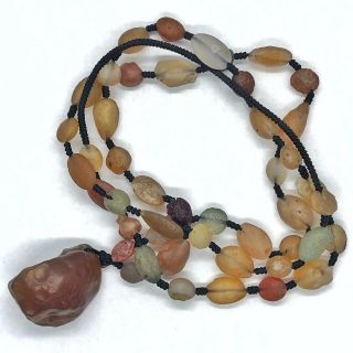Antique Tibetan Necklace Made With Real Ancient Agate Beads - Buddhist Worship