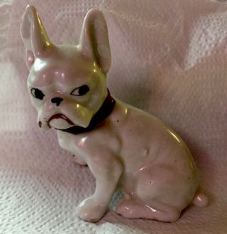 Boston Terrier Dog Figurine Lustreware Ceramic - Porcelain Hand Painted Made Japan
