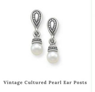 James Avery Sterling Silver Vintage Pearl Earrings Posts,  Drop Earrings