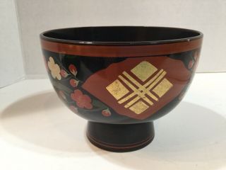 VINTAGE JAPANESE ART DECO HAND - PAINTED FLORAL DECORATED FOOTED BOWL 4”HC.  1925 2