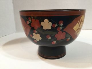 VINTAGE JAPANESE ART DECO HAND - PAINTED FLORAL DECORATED FOOTED BOWL 4”HC.  1925 3