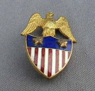 Colonial Eagle Gold Tone Red White Blue Enamel American Flag Shield Pin