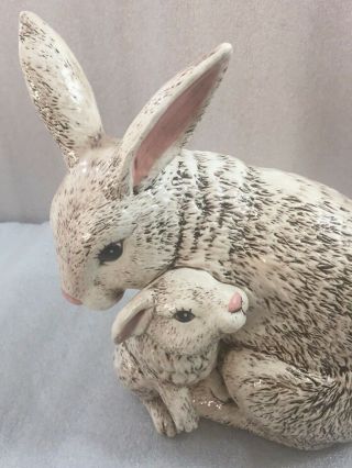 Bunny Rabbit mother & baby ceramic figurine 10 