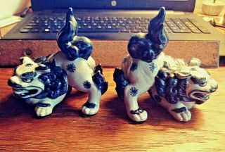 2 Chinese Antique Famille Verte Porcelain Foo Dogs 4 