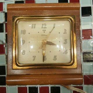Vtg Electric Telechron Mantle Desk Shelf Alarm Clock Mid Century Art Deco 3f69