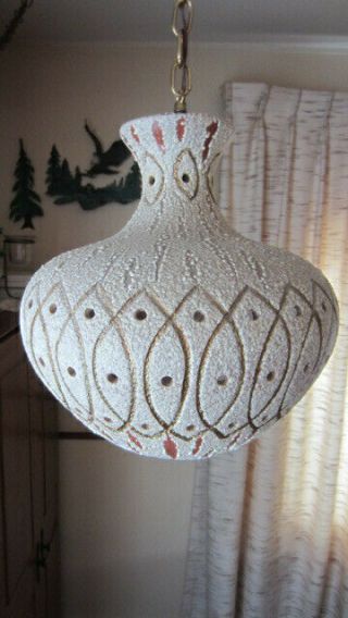 Vintage Mid Century Modern Pierced Ceramic Swag Lamp
