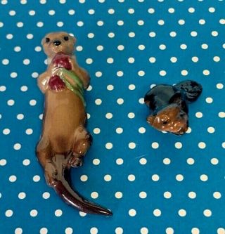 Vintage Hagen Renaker Ceramic Miniature Floating Otter & Beaver Retired Set Of 2