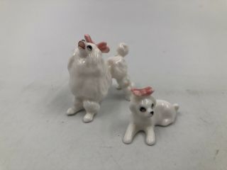 Vintage Set 2 Small White Poodle Dog Figurines w/ Pink Bow Porcelain 1.  5” 2
