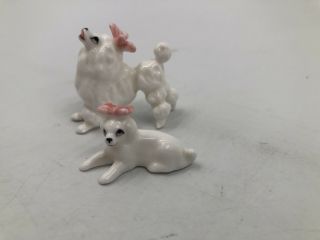 Vintage Set 2 Small White Poodle Dog Figurines w/ Pink Bow Porcelain 1.  5” 3