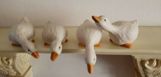 Vintage 1989 Scioto Handmade Porcelain Figurines Duck Goose Geese Set Of 4