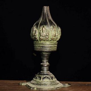 Chinese Antique Tibetan Buddhism Old Copper Lotus Lamp Oil lamp 2