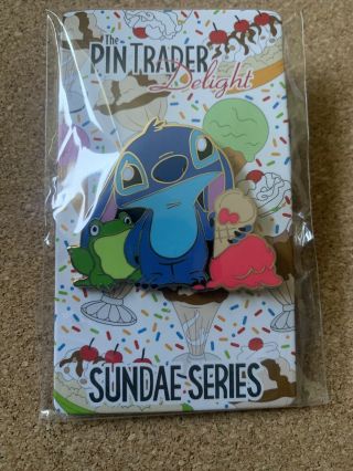 Disney Dssh Pin Trader Delight Ptd Sad Stitch & Frog W/ Ice Cream Cone Le 400