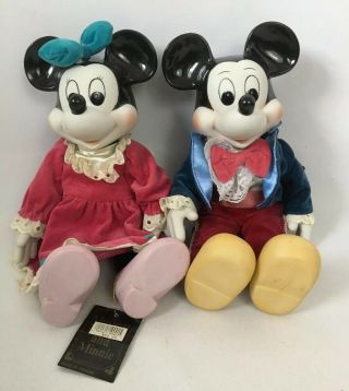 Rare Vtg Walt Disney Mickey & Minnie Mouse Porcelain Wind - Up Musical Doll Figure