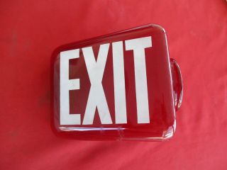 Vintage Ruby Red Light Exit Sign Glass Globe Triangle Wedge Double Sided Light D