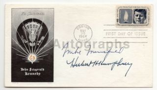 Hubert Humphrey & Mike Mansfield - Jfk First Day Cover Signed By Both