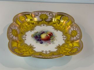 Vintage Royal Worcester Hand Painted Porcelain Fruit Dish With Gilt Decorations