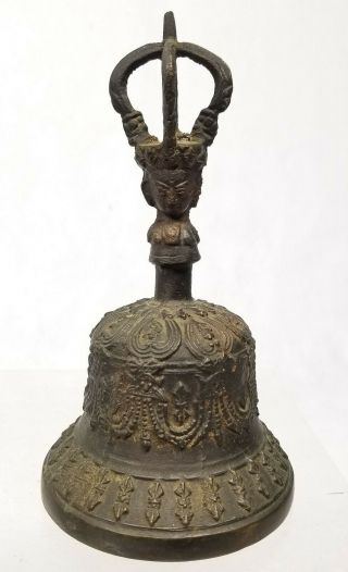 Antique Chinese Tibetan Cast Bronze Temple Vajra Bell Buddhist 2