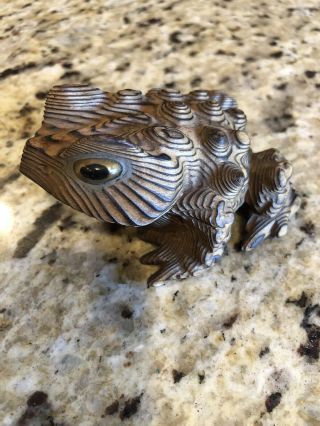 Cryptomeria Hand Carved Wood Horny Toad Vintage Japan Vintage Figurine Frog Euc