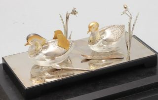 Seasoning Case Of The Sterling Silver Mandarin Duck.  And Sterling Flower Spoon