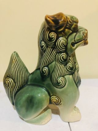 Two (2) Vintage Chinese Asian Glazed Ceramic Foo Dragon Dog Statues 7” 3