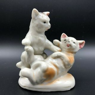 Vintage Porcelain Ceramic Cat Kitten Figurine Two Cats Kittens Playing Japan