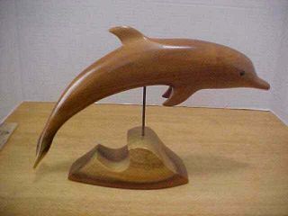 Vintage Solid Wood Carved Dolphin - 12”long - Myrtle Wood -