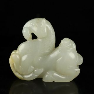 Chinese Exquisite Hand - Carved Hetian Jade Horse And Monkey Statue