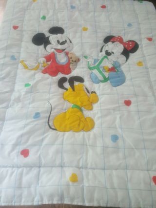 Vtg Dundee Disney Baby Blanket Mickey Mouse Minnie Hearts Pluto Crib Comforter
